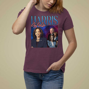 Harris Walz Supporter T Shirt For Women Presidential Election Pearls US Flag TS11 Maroon Print Your Wear