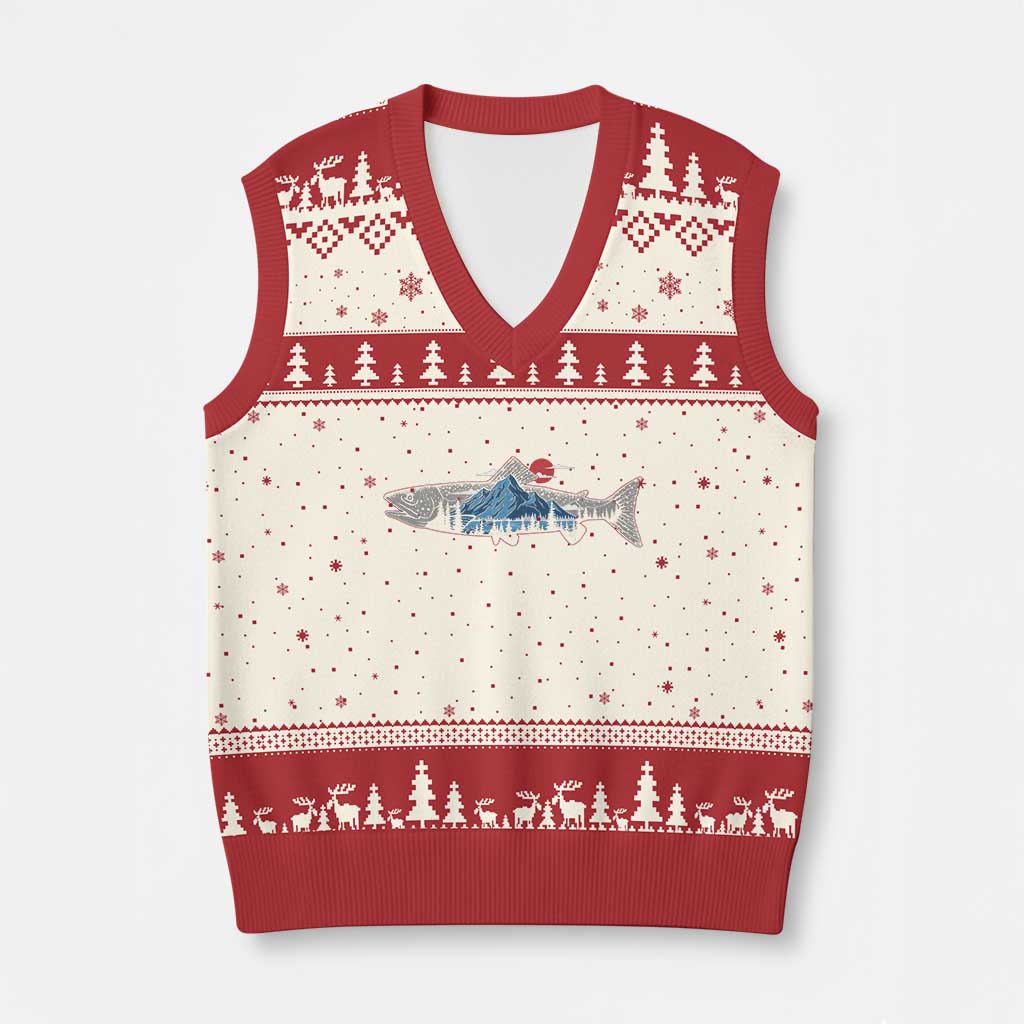 Trout Fly Fish Nature Montane Forest Fishing Camping V-Neck Knit Sweater Vest TS11 Beige Red Print Your Wear