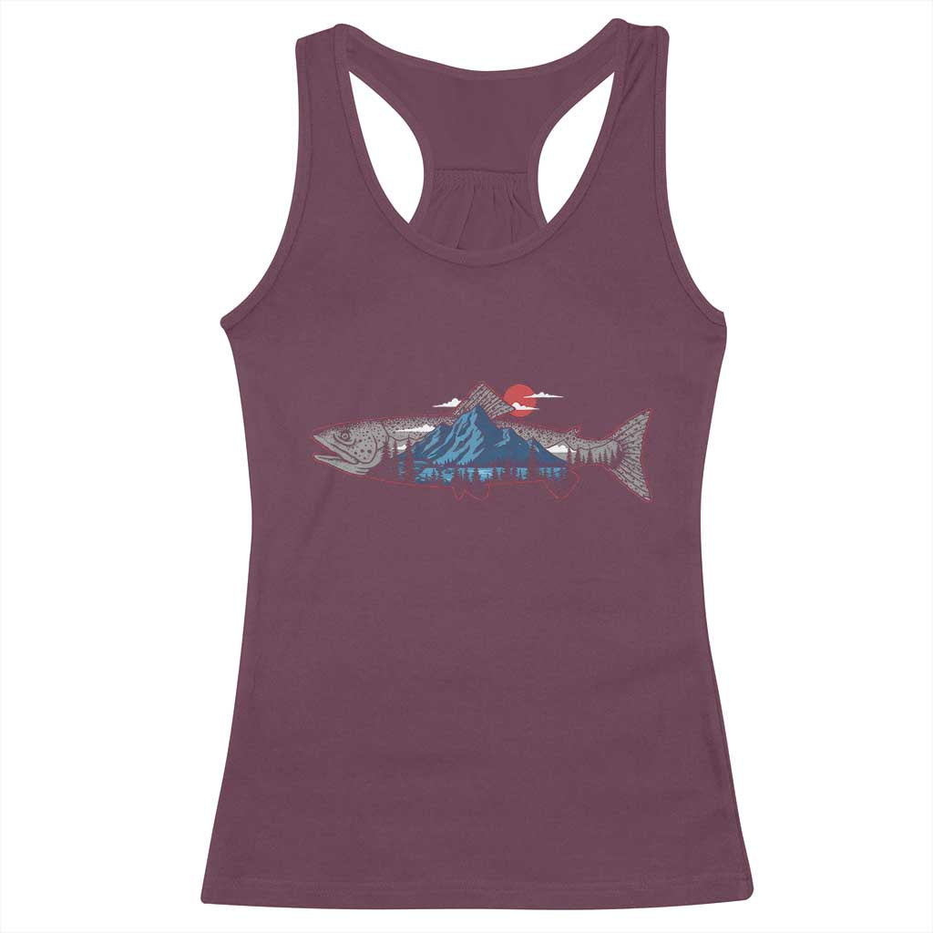 Trout Fly Fish Nature Montane Forest Fishing Camping Racerback Tank Top TS11 Maroon Print Your Wear