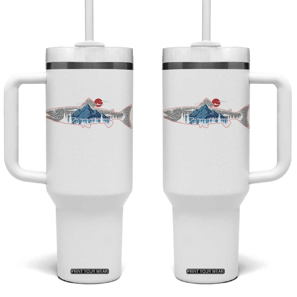 Trout Fly Fish Nature Montane Forest Fishing Camping Tumbler With Handle TS11 One Size: 40 oz White Print Your Wear
