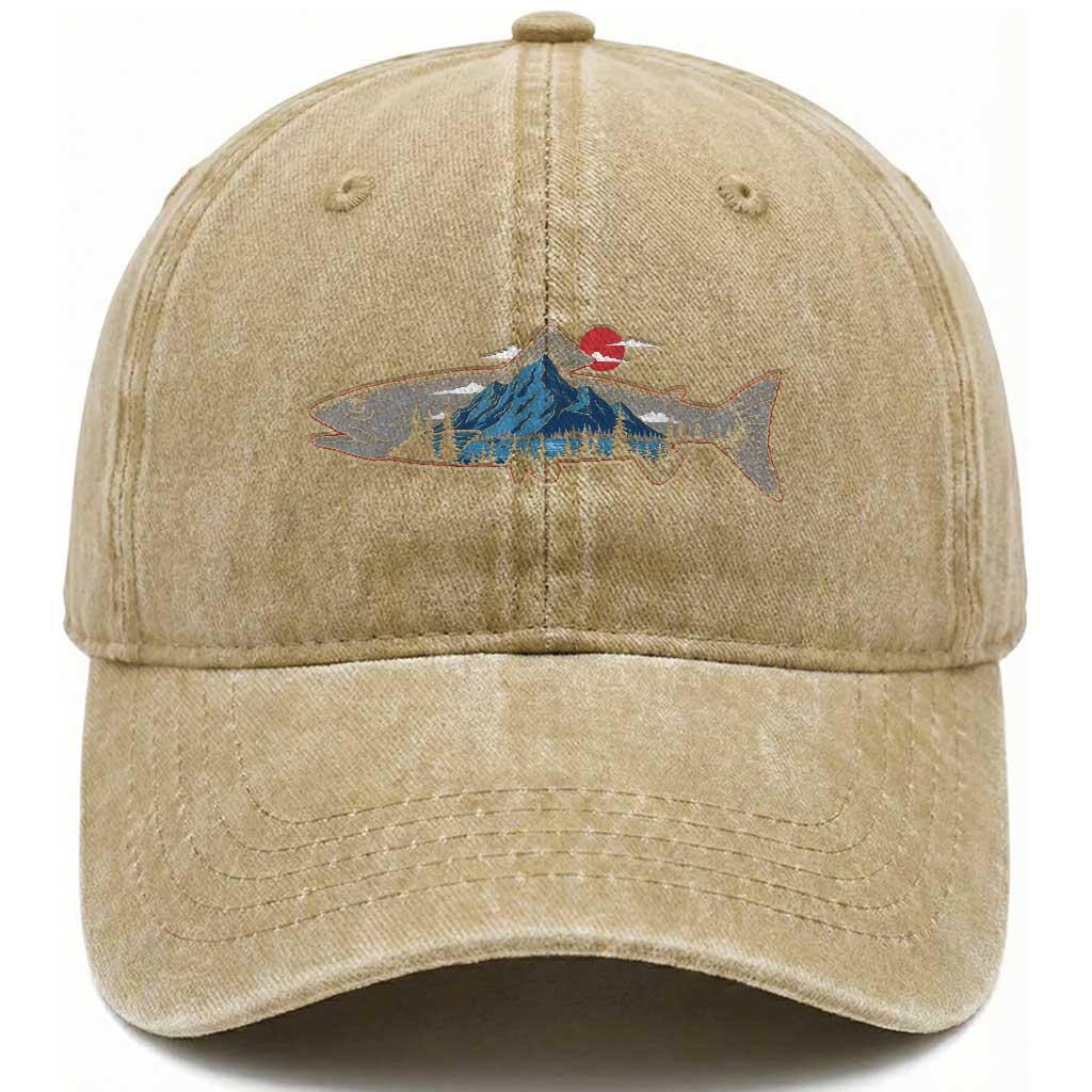 Trout Fly Fish Nature Montane Forest Fishing Camping Washed Cotton Baseball Cap TS11 Print Your Wear