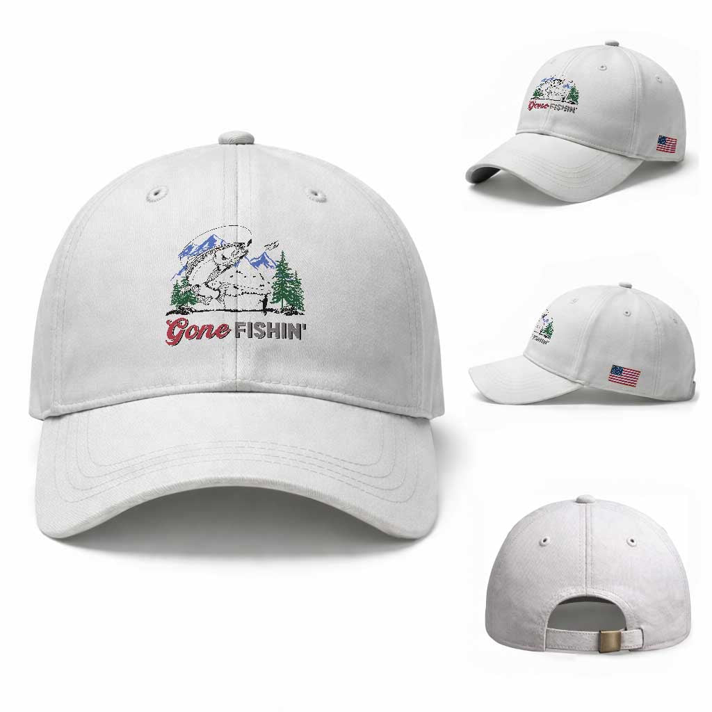 Gone Fishing Baseball Cap Trout Fishing Lover Montane Forest TS11 Baseball Cap Universal Fit White Print Your Wear