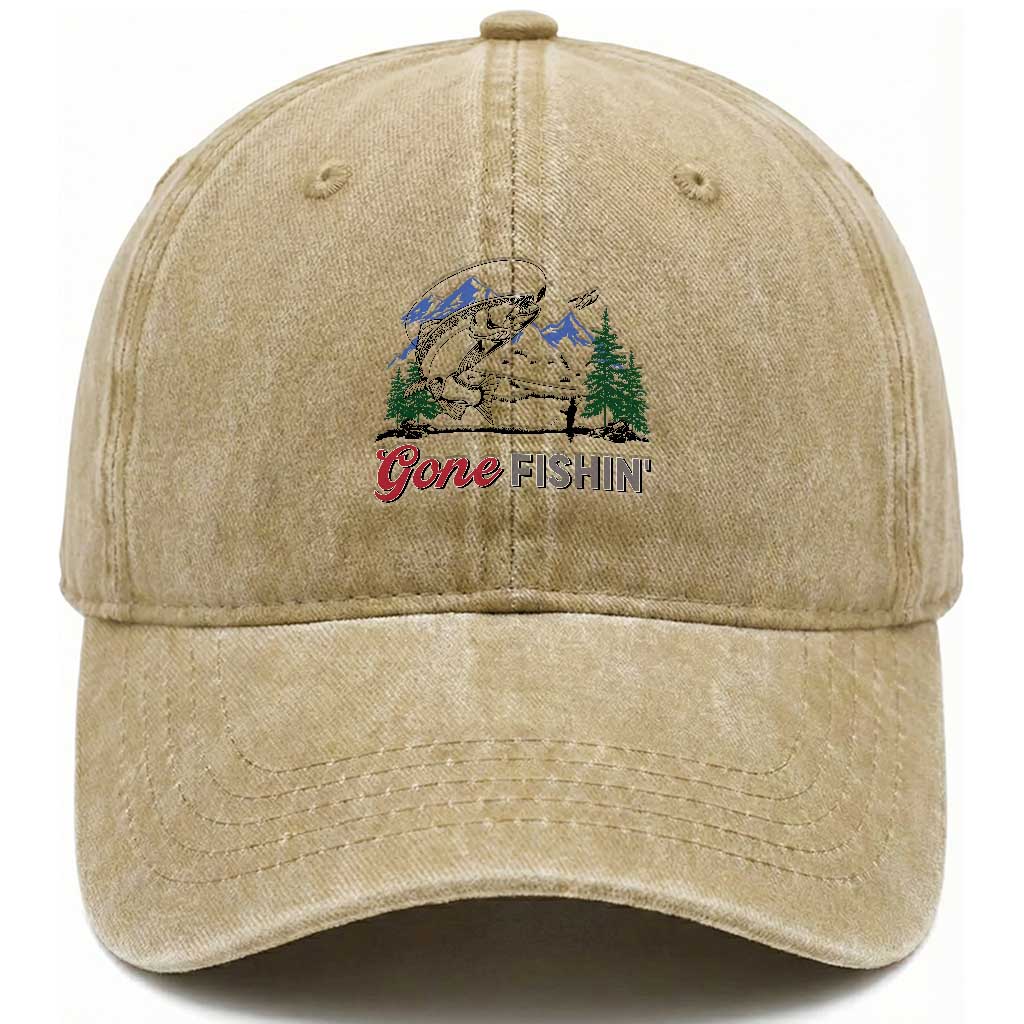 Gone Fishing Washed Cotton Baseball Cap Trout Fishing Lover Montane Forest TS11 Print Your Wear