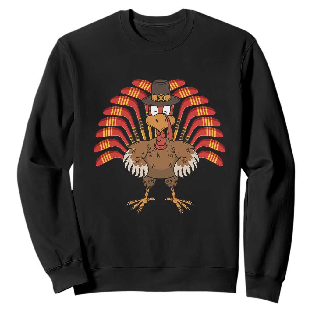 Thanksgiving Ice Hockey Sweatshirt Turkey Pilgrim Hat Fall Season TS11 Black Print Your Wear