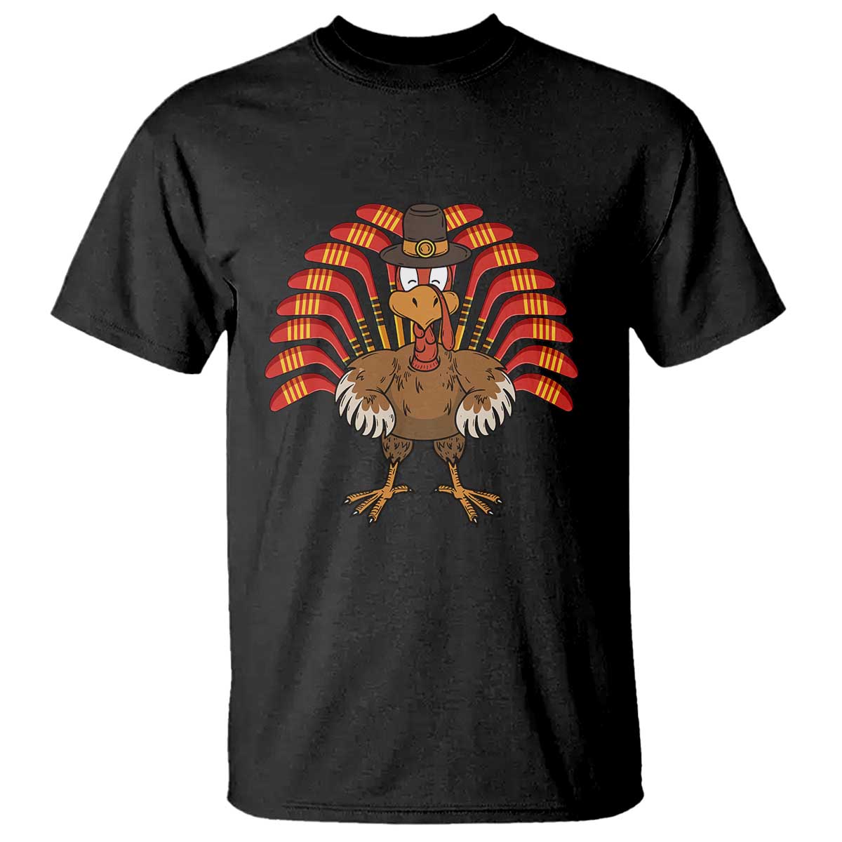 Thanksgiving Ice Hockey T Shirt Turkey Pilgrim Hat Fall Season TS11 Black Print Your Wear