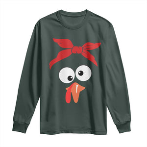 Funny Thanksgiving Long Sleeve Shirt Silly Turkey Autumn Season Hens Ribbon TS11 Dark Forest Green Print Your Wear