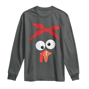 Funny Thanksgiving Long Sleeve Shirt Silly Turkey Autumn Season Hens Ribbon TS11 Dark Heather Print Your Wear