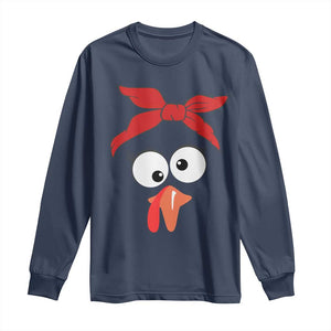 Funny Thanksgiving Long Sleeve Shirt Silly Turkey Autumn Season Hens Ribbon TS11 Navy Print Your Wear