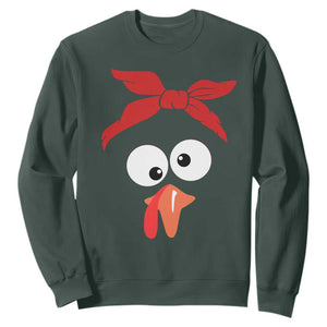 Funny Thanksgiving Sweatshirt Silly Turkey Autumn Season Hens Ribbon TS11 Dark Forest Green Print Your Wear