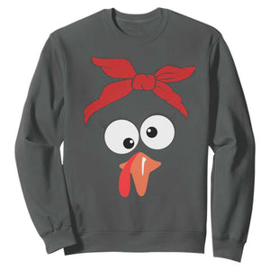 Funny Thanksgiving Sweatshirt Silly Turkey Autumn Season Hens Ribbon TS11 Dark Heather Print Your Wear