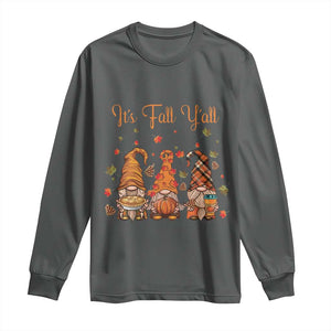 Autumn Season Long Sleeve Shirt It's Fall Y'all Gnomies Thanksgiving Maple Leaf TS11 Dark Heather Print Your Wear