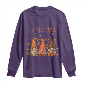 Autumn Season Long Sleeve Shirt It's Fall Y'all Gnomies Thanksgiving Maple Leaf TS11 Purple Print Your Wear