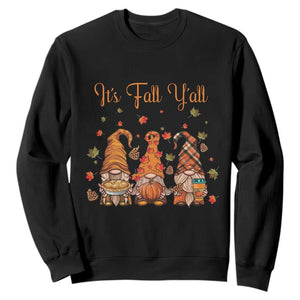 Autumn Season Sweatshirt It's Fall Y'all Gnomies Thanksgiving Maple Leaf TS11 Black Print Your Wear