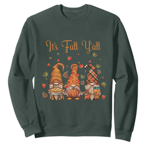 Autumn Season Sweatshirt It's Fall Y'all Gnomies Thanksgiving Maple Leaf TS11 Dark Forest Green Print Your Wear