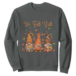 Autumn Season Sweatshirt It's Fall Y'all Gnomies Thanksgiving Maple Leaf TS11 Dark Heather Print Your Wear