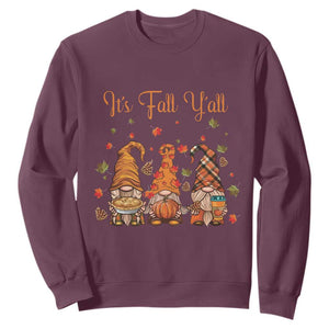 Autumn Season Sweatshirt It's Fall Y'all Gnomies Thanksgiving Maple Leaf TS11 Maroon Print Your Wear