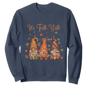 Autumn Season Sweatshirt It's Fall Y'all Gnomies Thanksgiving Maple Leaf TS11 Navy Print Your Wear