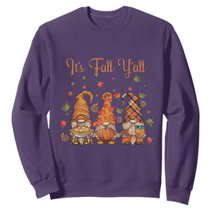 Autumn Season Sweatshirt It's Fall Y'all Gnomies Thanksgiving Maple Leaf TS11 Purple Print Your Wear