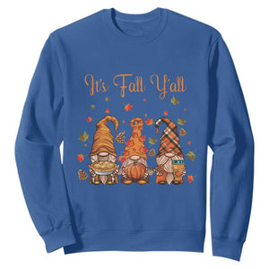 Autumn Season Sweatshirt It's Fall Y'all Gnomies Thanksgiving Maple Leaf TS11 Royal Blue Print Your Wear