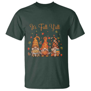 Autumn Season T Shirt It's Fall Y'all Gnomies Thanksgiving Maple Leaf TS11 Dark Forest Green Print Your Wear