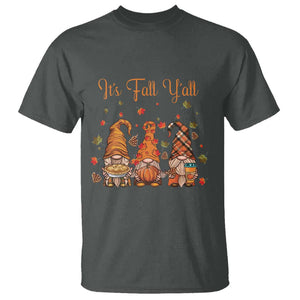 Autumn Season T Shirt It's Fall Y'all Gnomies Thanksgiving Maple Leaf TS11 Dark Heather Print Your Wear