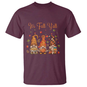 Autumn Season T Shirt It's Fall Y'all Gnomies Thanksgiving Maple Leaf TS11 Maroon Print Your Wear