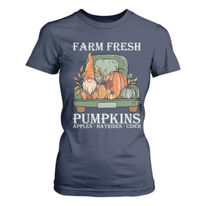 Thanksgiving T Shirt For Women Farm Fresh Pumpkins Apples Hayrides Cider Autumn Season TS11 Navy Print Your Wear