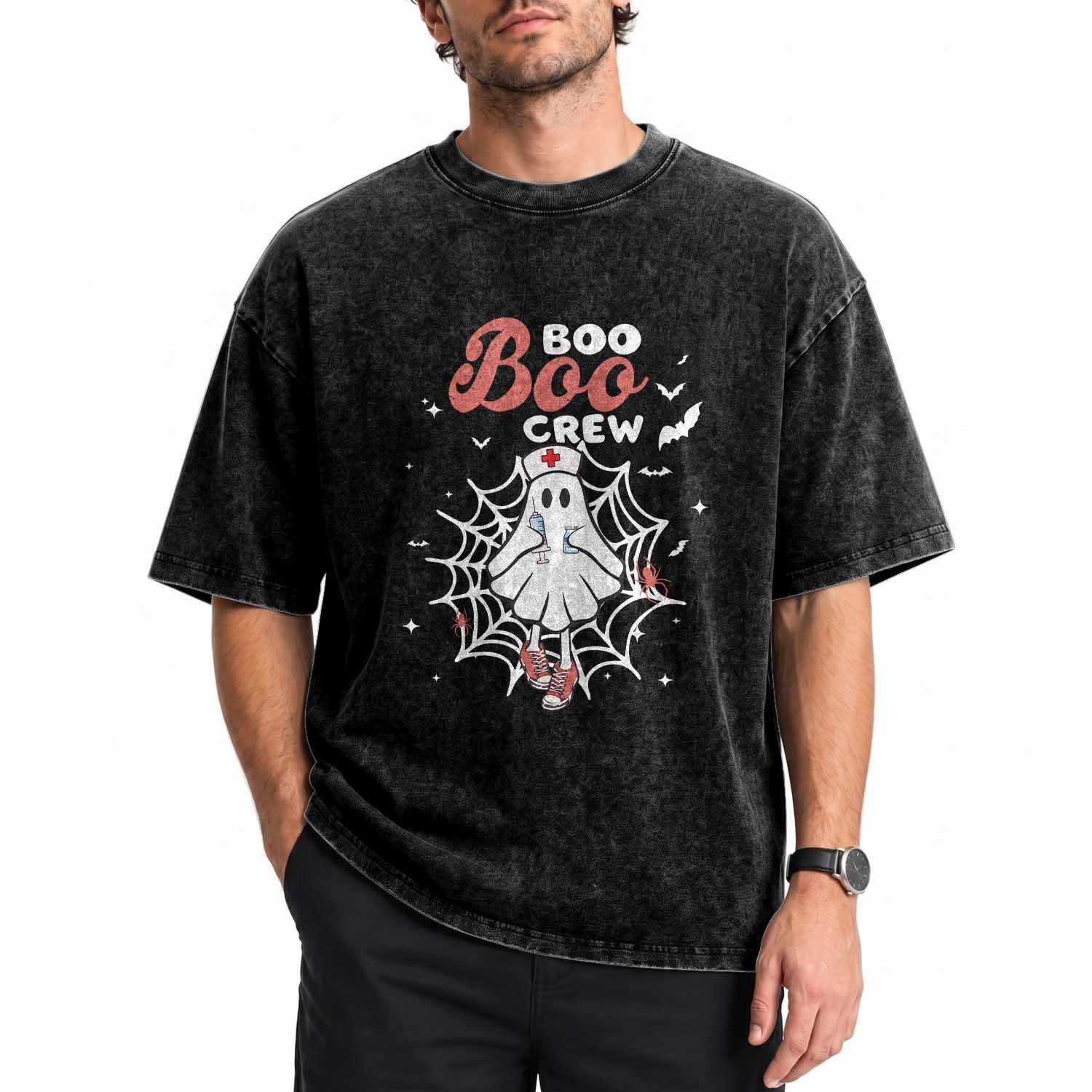 Halloween Nurse Washed Cotton T-Shirt Boo Boo Crew Cute Ghost Nursing