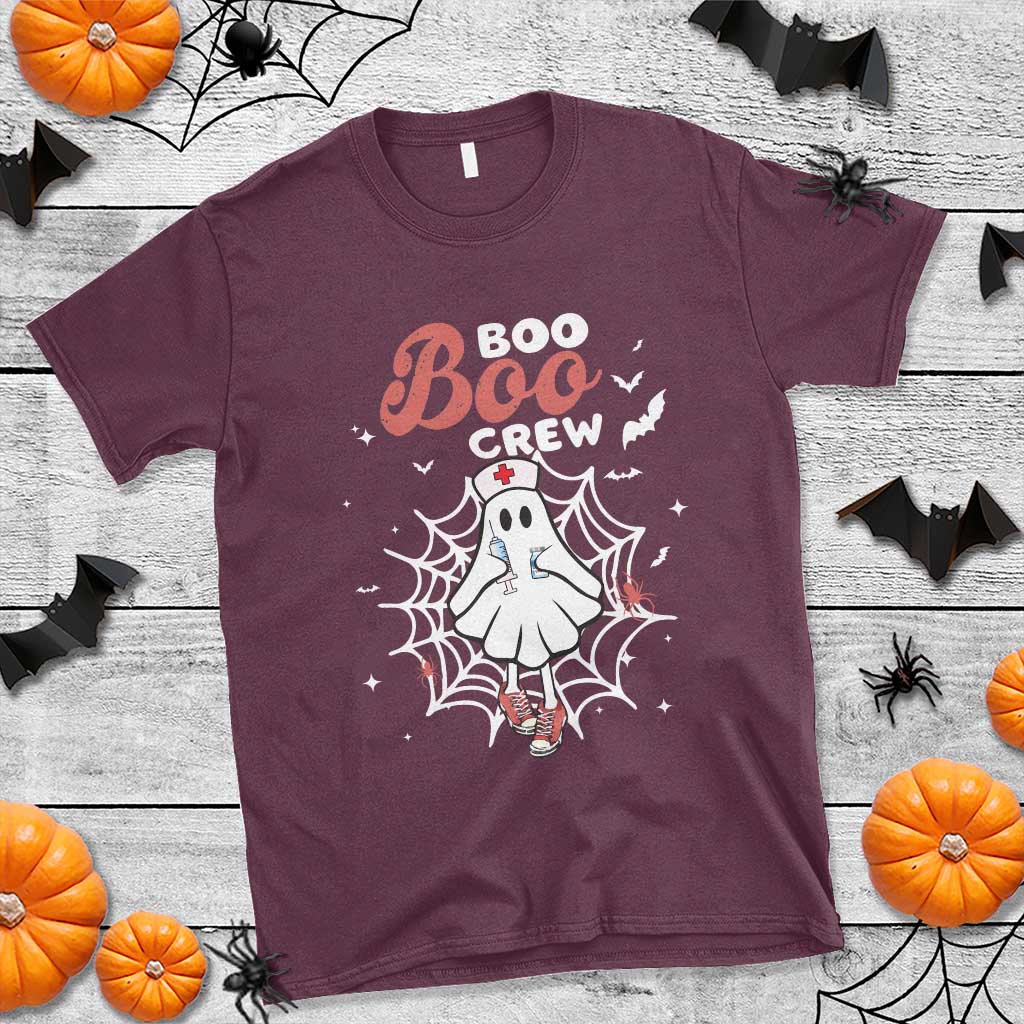 Halloween Nurse T Shirt Boo Boo Crew Cute Ghost Nursing TS11 Maroon Print Your Wear