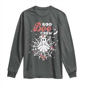 Halloween Nurse Long Sleeve Shirt Boo Boo Crew Cute Ghost Nursing TS11 Dark Heather Print Your Wear