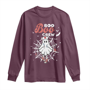 Halloween Nurse Long Sleeve Shirt Boo Boo Crew Cute Ghost Nursing TS11 Maroon Print Your Wear