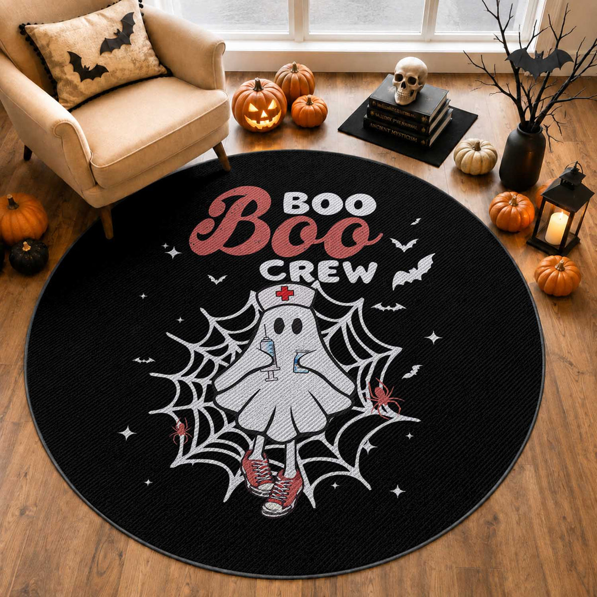 Halloween Nurse Round Rug Boo Boo Crew Cute Ghost Nursing