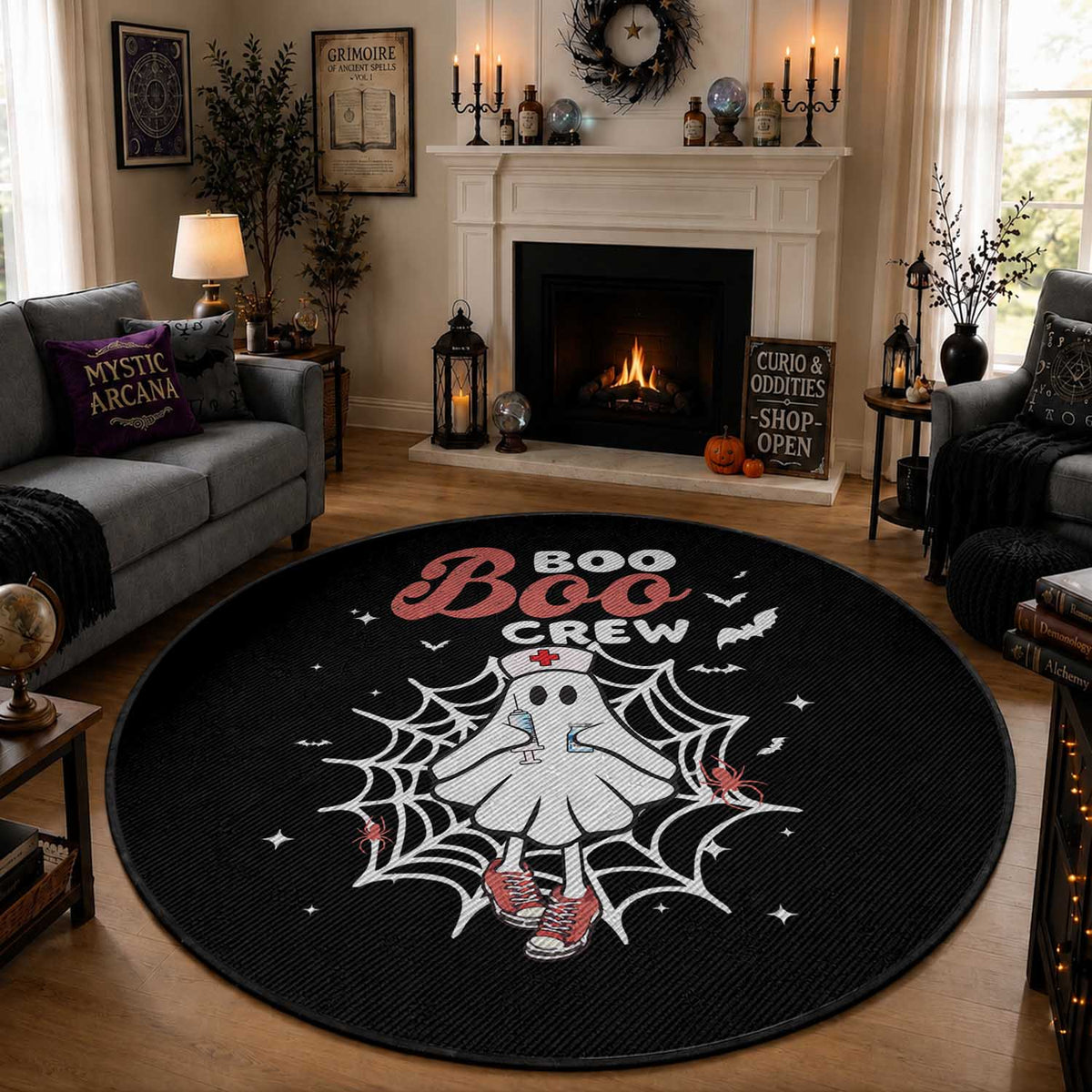 Halloween Nurse Round Rug Boo Boo Crew Cute Ghost Nursing