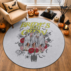 Halloween Bachelorette Party Round Rug Bride's Boo Crew Ghost Vintage Flower