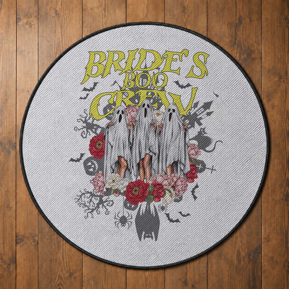 Halloween Bachelorette Party Round Rug Bride's Boo Crew Ghost Vintage Flower