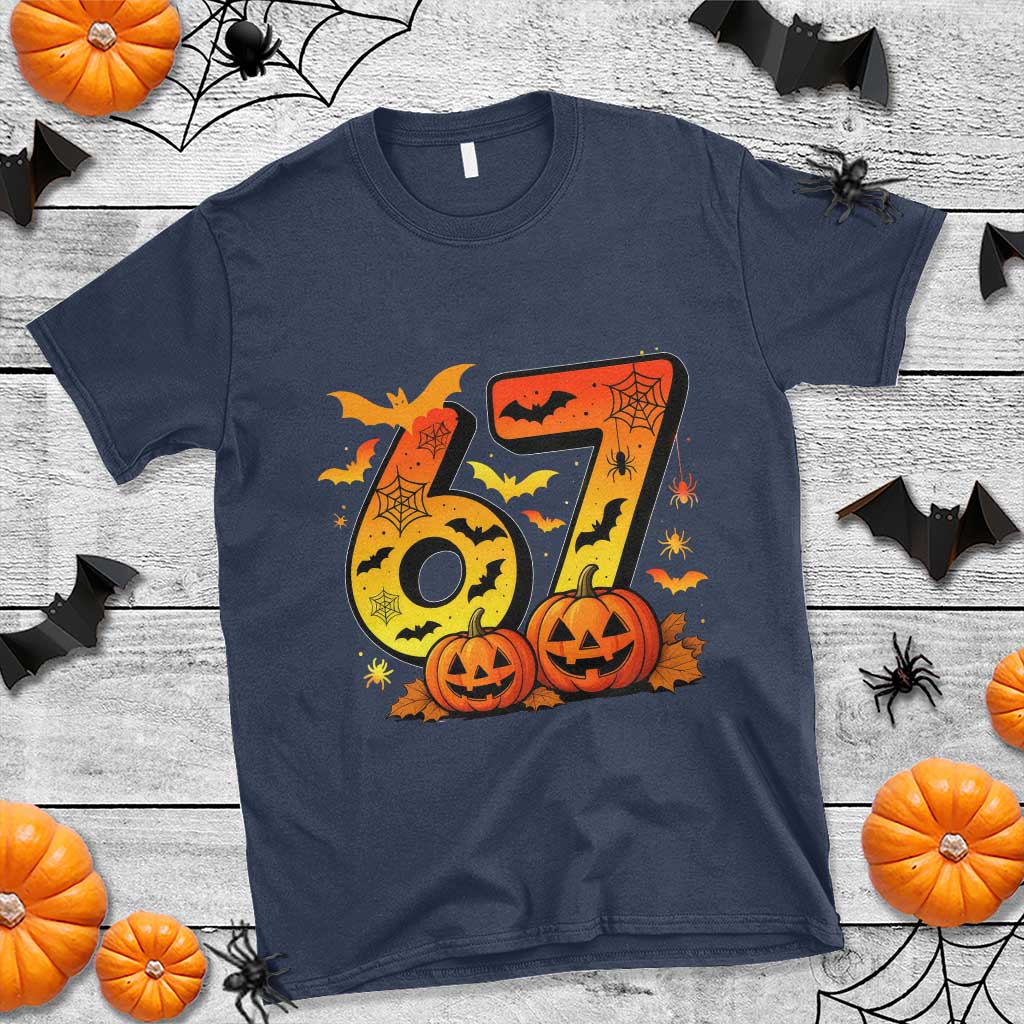 Funny 67 Halloween T Shirt Spooky Six Seven Meme Gen Alpha Slang TS11 Navy Print Your Wear