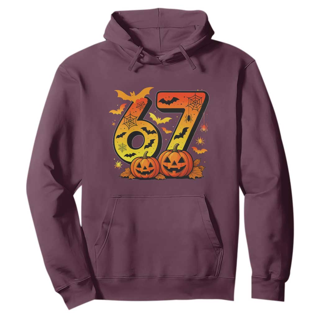 Funny 67 Halloween Hoodie Spooky Six Seven Meme Gen Alpha Slang TS11 Maroon Print Your Wear