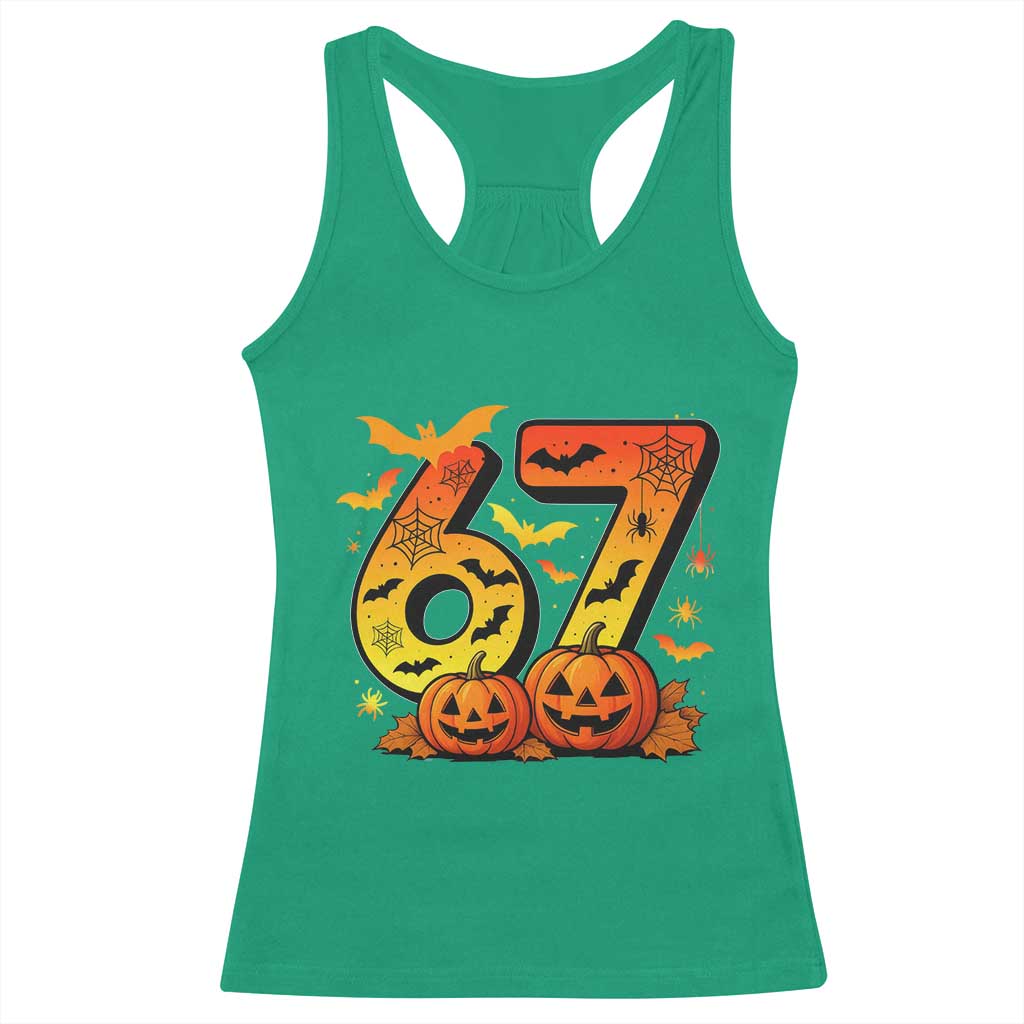 Funny 67 Halloween Racerback Tank Top Spooky Six Seven Meme Gen Alpha Slang TS11 Irish Green Print Your Wear