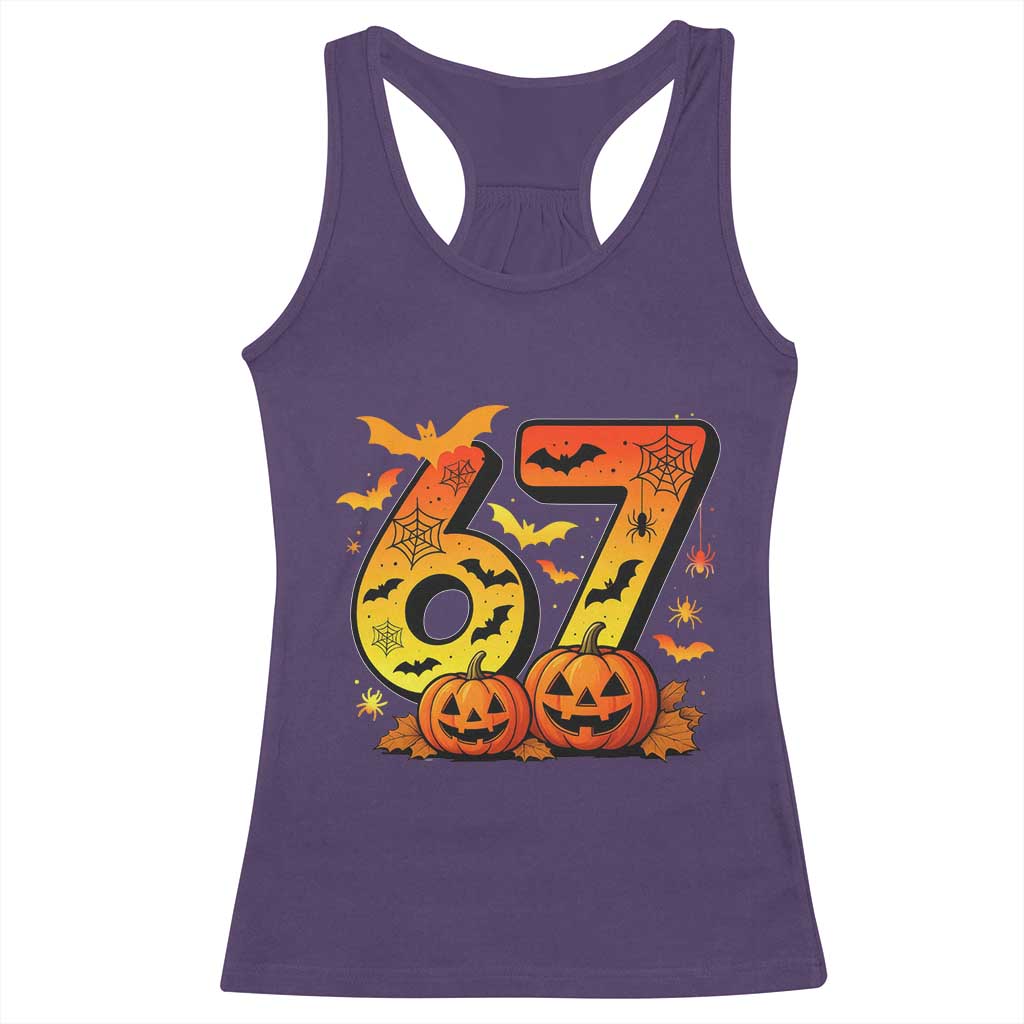 Funny 67 Halloween Racerback Tank Top Spooky Six Seven Meme Gen Alpha Slang TS11 Purple Print Your Wear