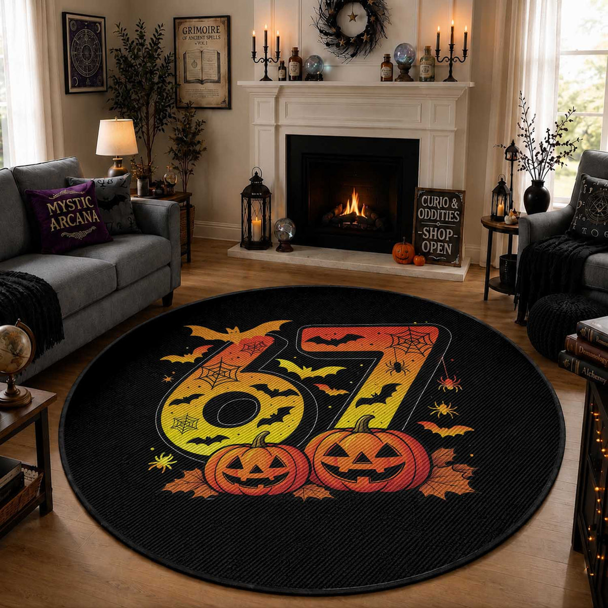 Funny 67 Halloween Round Rug Spooky Six Seven Meme Gen Alpha Slang