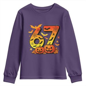 Funny 67 Halloween Youth Sweatshirt Spooky Six Seven Meme Gen Alpha Slang TS11 Purple Print Your Wear