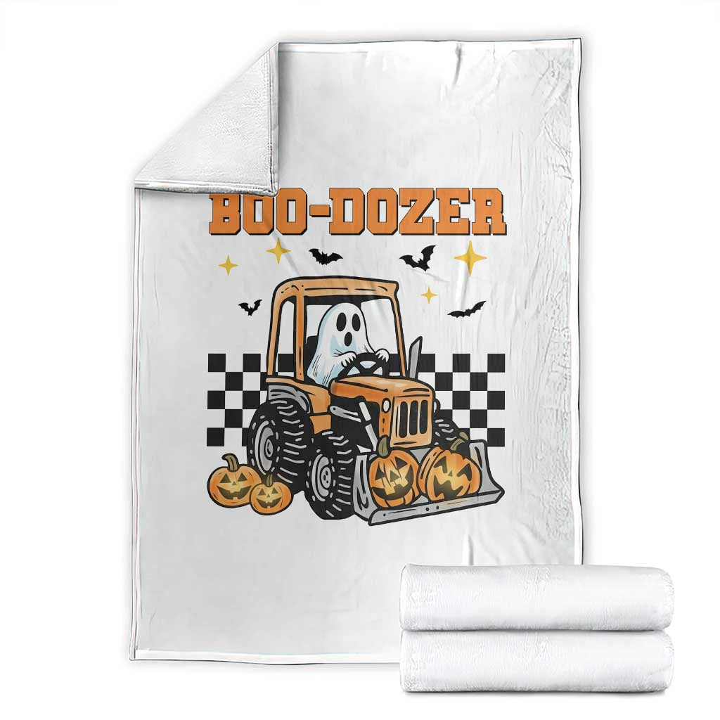 Funny Bulldozer Halloween Construction Throw Blanket Boo Dozer Truck Pumpkin