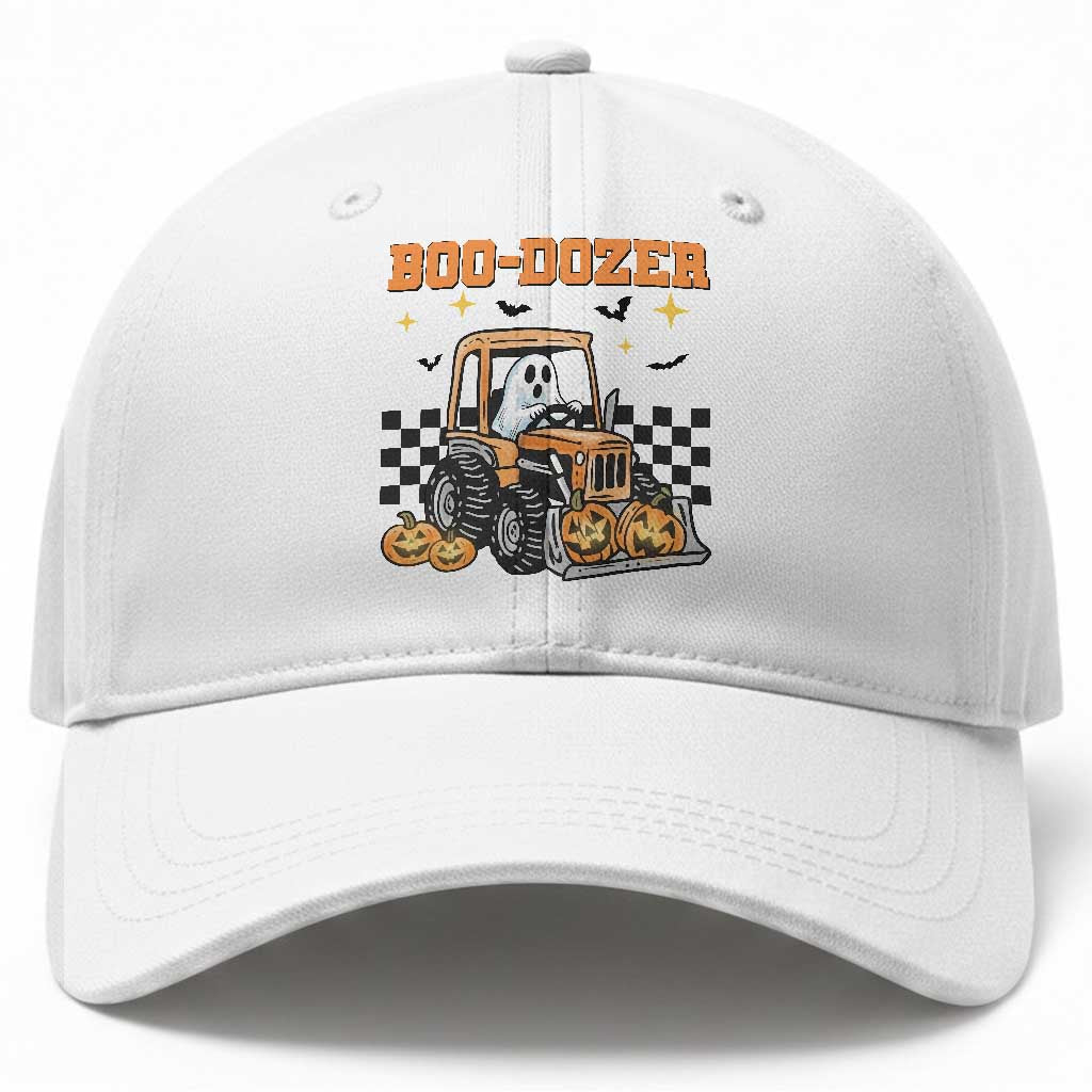 Funny Bulldozer Halloween Construction Baseball Cap Boo Dozer Truck Pumpkin