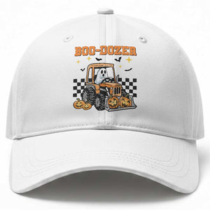 Funny Bulldozer Halloween Construction Baseball Cap Boo Dozer Truck Pumpkin