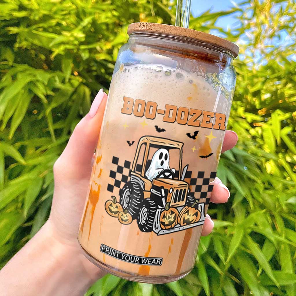 Funny Bulldozer Halloween Construction Glass Can Boo Dozer Truck Pumpkin
