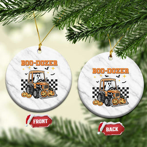Funny Bulldozer Halloween Construction Ceramic Ornament Boo Dozer Truck Pumpkin