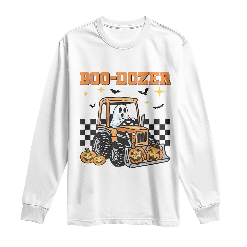Funny Bulldozer Halloween Construction Long Sleeve Shirt Boo Dozer Truck Pumpkin