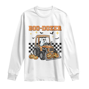 Funny Bulldozer Halloween Construction Long Sleeve Shirt Boo Dozer Truck Pumpkin