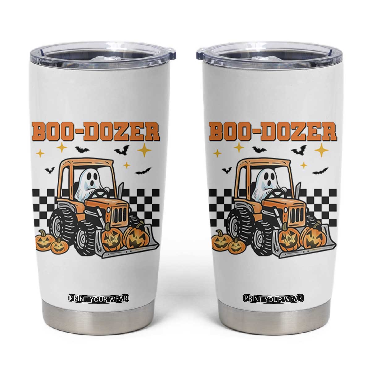 Funny Bulldozer Halloween Construction Tumbler Cup Boo Dozer Truck Pumpkin