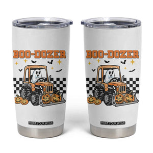 Funny Bulldozer Halloween Construction Tumbler Cup Boo Dozer Truck Pumpkin